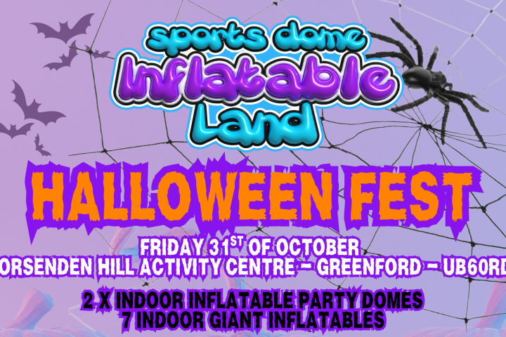 Halloween Fest poster with spider, bats, and event details on October 31st at Horsenden Hill Activity Centre.