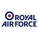 Royal Air Force logo with target symbol and blue text on white background.
