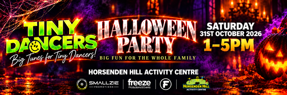 Halloween party flyer with pumpkin graphics for October 31, 2026, at Horsenden Hill Activity Centre.